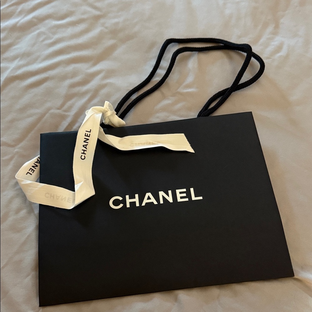 Chanel Black Shopping Bag with White Ribbon